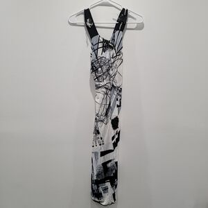 Save The Queen Navy and White Midi Dress Sz Small